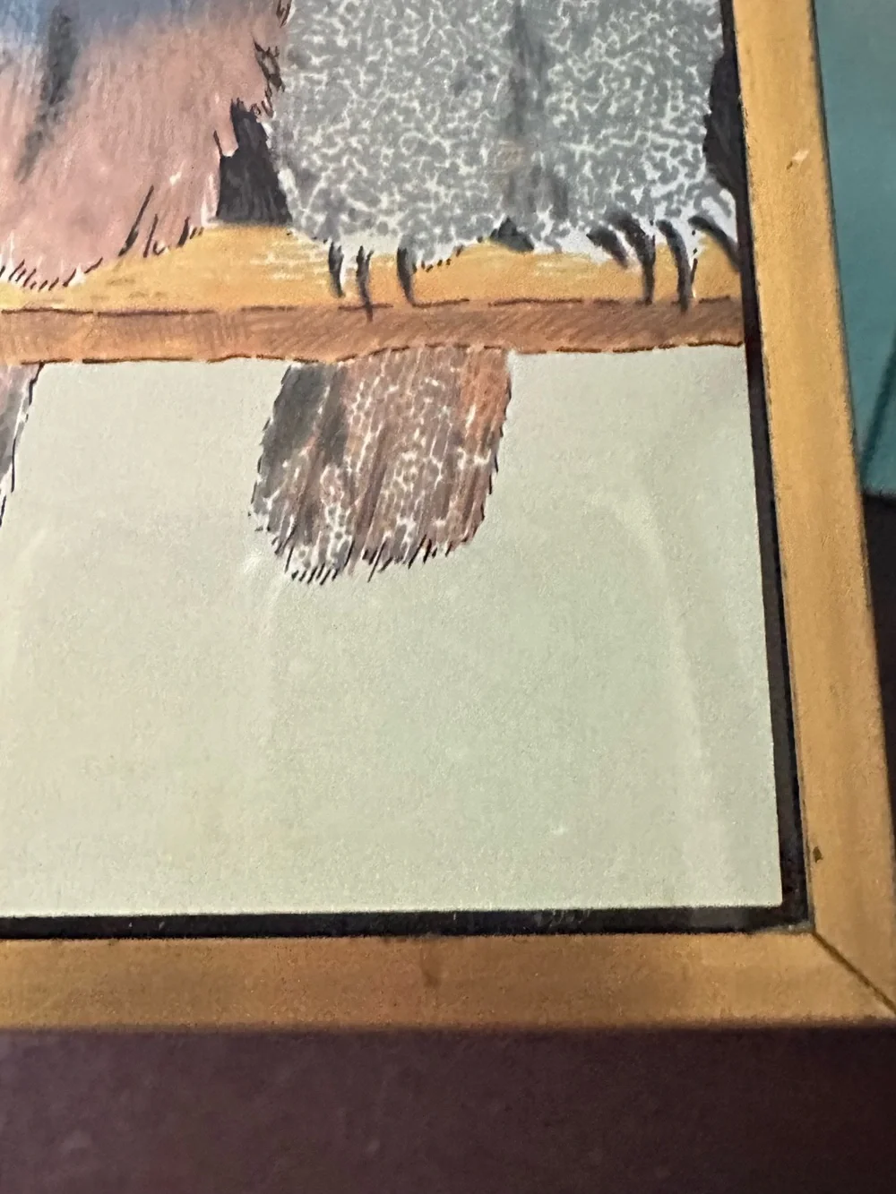 Bird Illustration Hanging Plaque with Gold Frame - Blue, Brown, Cream